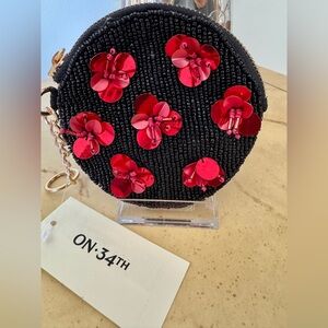 ON 34TH RED AND BLACK BEADED COIN PURSE NWT